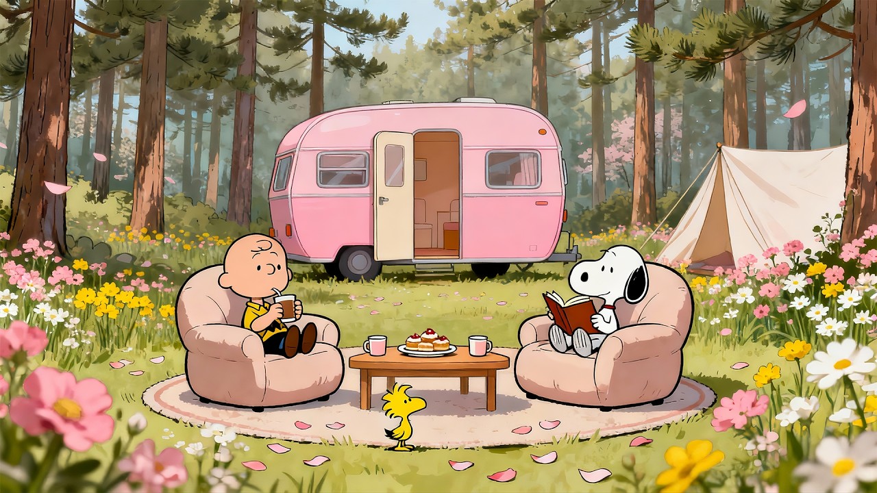 Gentle Spring Lofi by the Pink Caravan 🌿 Snoopy and Charlie Brown Enjoying a Quiet Day, Study