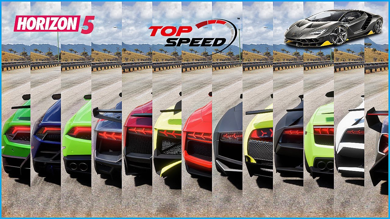Forza Horizon 5 - Top 21 Fastest Lamborghini Cars Acceleration & Top Speed Battle (Upgrade)