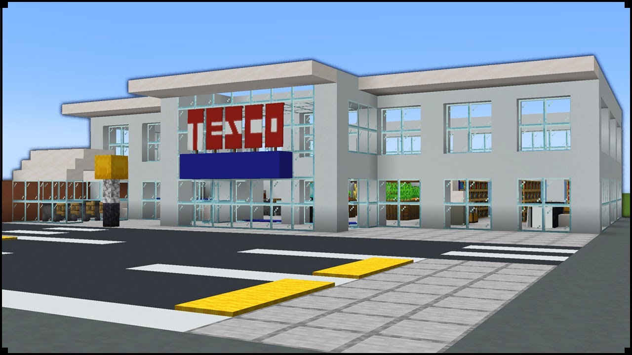 Как построить супермаркет Tesco в Minecraft по блокам (включая интерьер)
