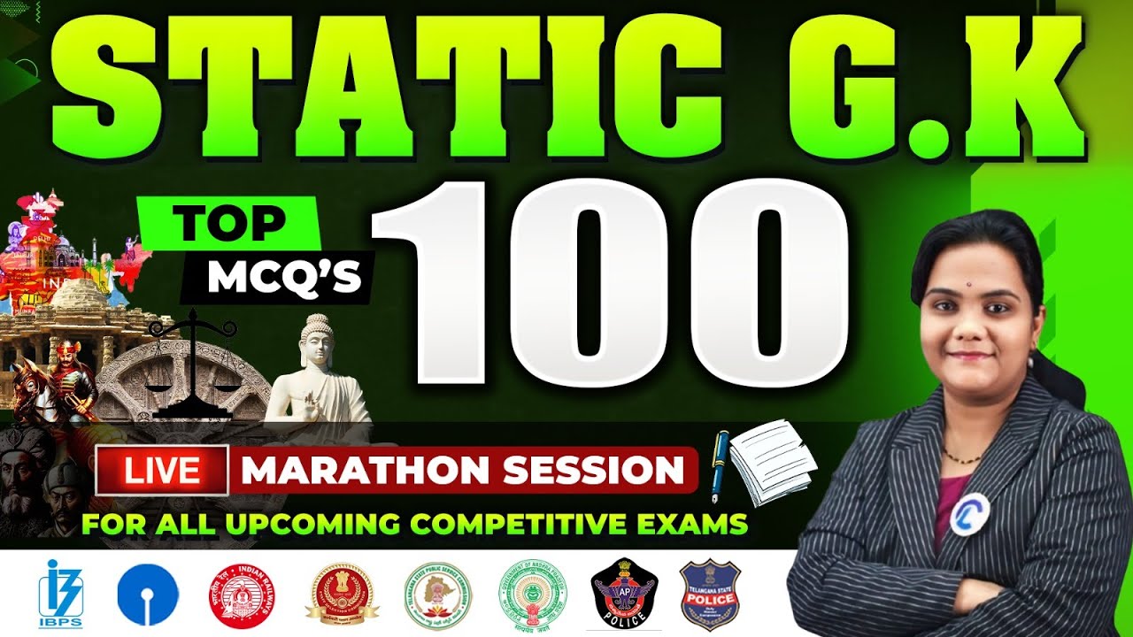 STATIC GK Live Marathon 2025🔥| Top 100 Most Expected MCQs | General Knowledge for SSC, Railway Exams