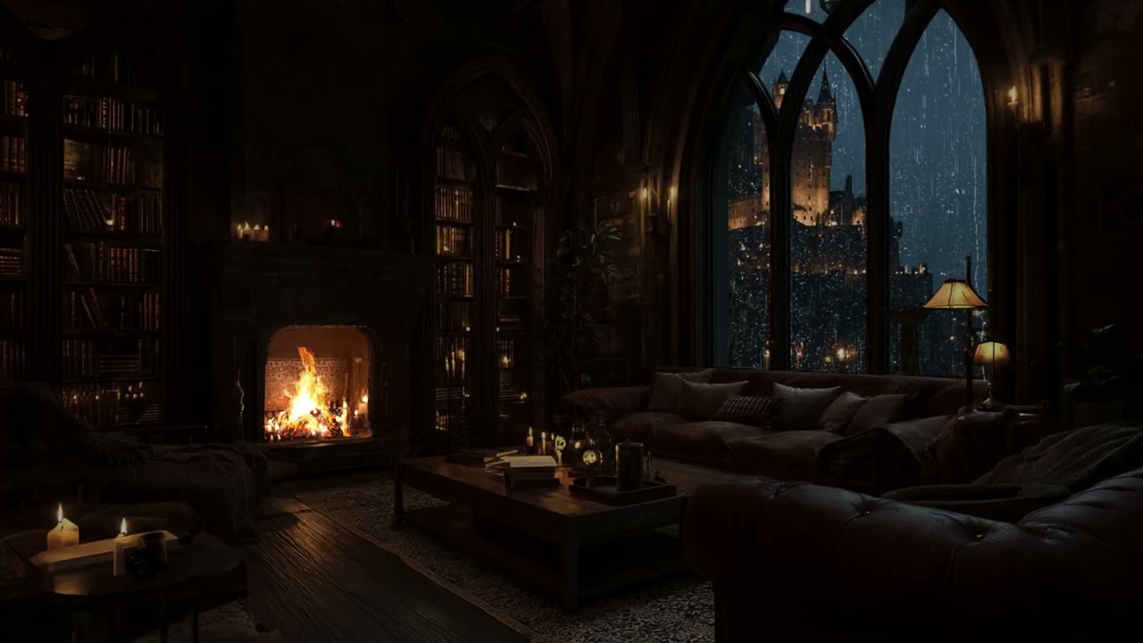Comforting Fireplace Mood for Deep Rest | Ruined Citadel Courtyard in Midnight Calm