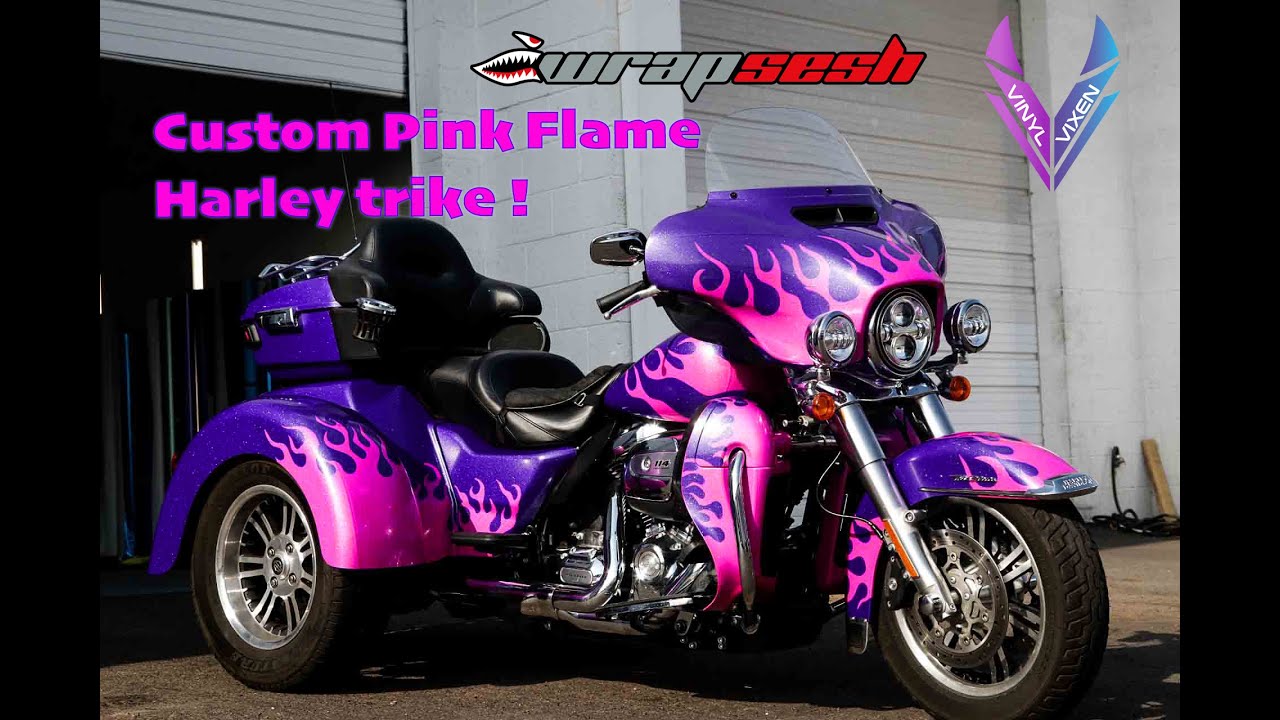 Pink and Purple Flame Harley Trike Bagger Vinyl Wrap
