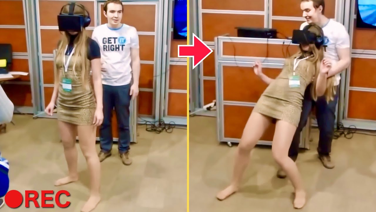 【VR体験ハプニング】初めてゴーグル型端末を装着する海外美女たちの面白映像まとめ | Funny VR Reaction Compilation