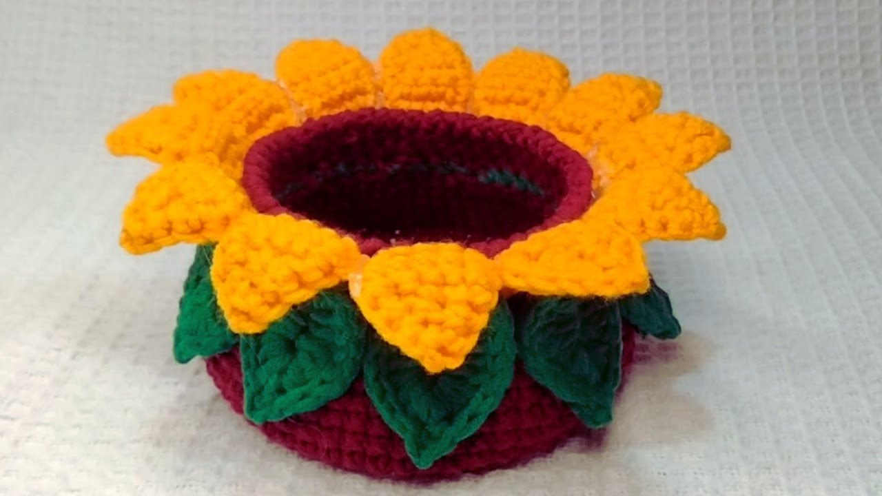 💥💯AMAZING KNITTING CROCHET ☀💯👌 SUNFLOWERS BASKET MAKING TUTORIAL VERY EASY