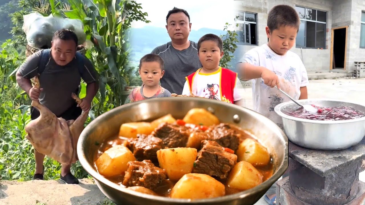 懂事儿子主动帮农村爸爸分担家务，还会熬杨梅汤，真是让人太心疼了！#亲子#萌娃#搞笑