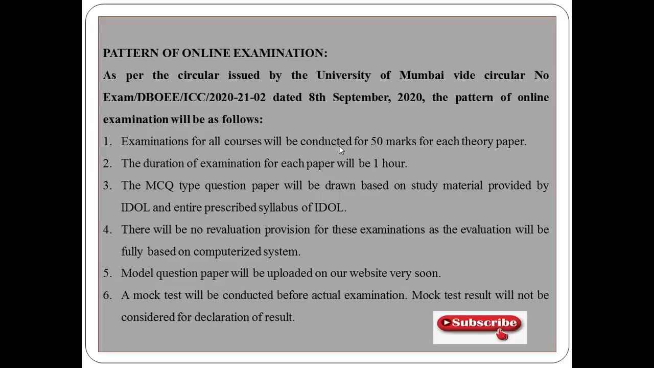 Guidelines on Pattern of Online Examination and Schedule for AY 2019-20, IDOL, UNIVERSITY OF MUMBAI