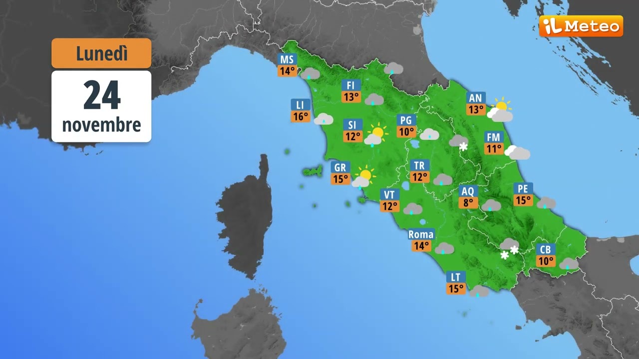 Meteo, previsioni e tendenza meteo Italia Luned&igrave; 24 novembre 2025