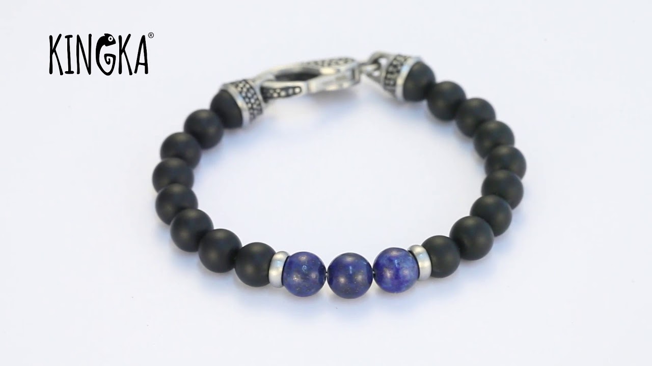 Men's Beaded Bracelet with Onyx and Lapis