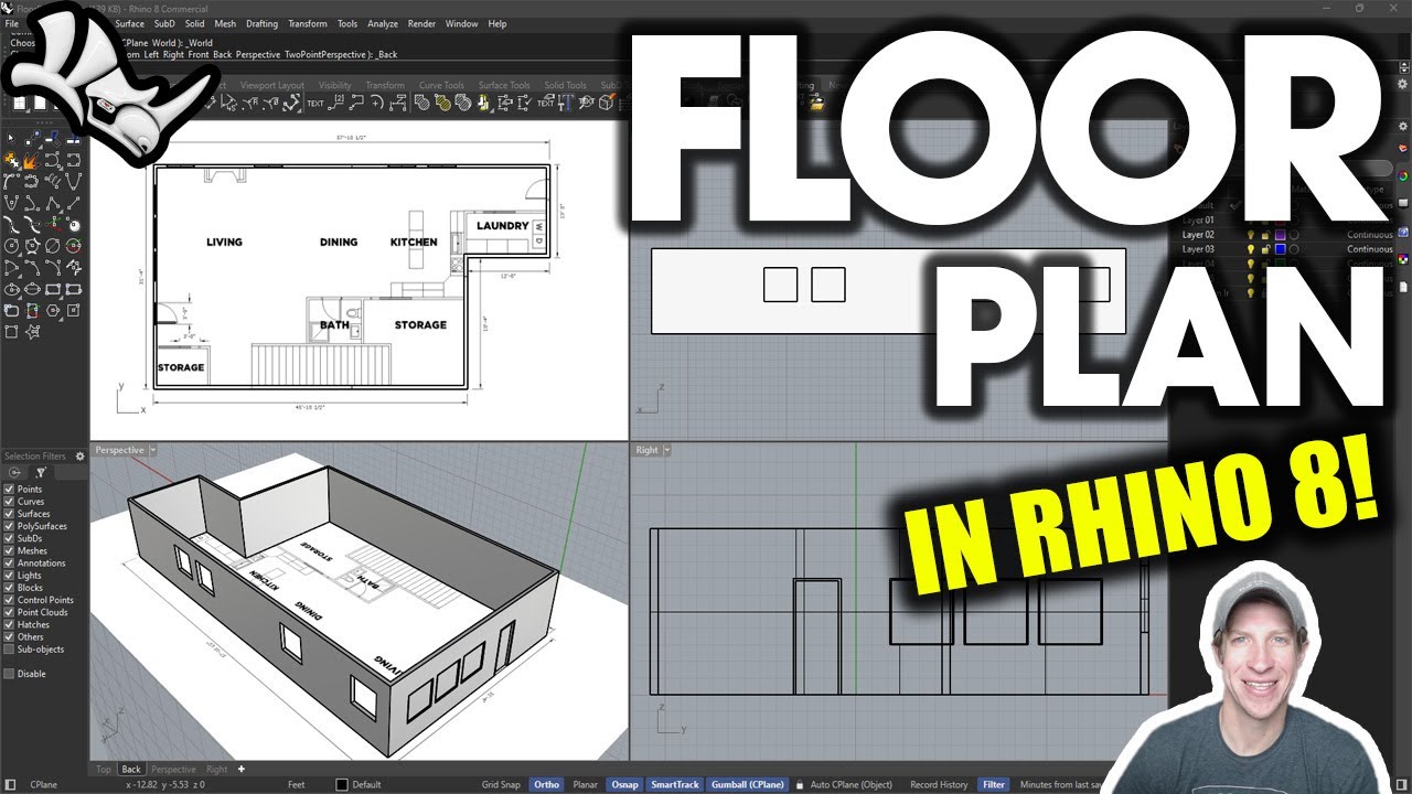 Getting Started with Rhino 8 Part 3 - Modeling a FLOOR PLAN!