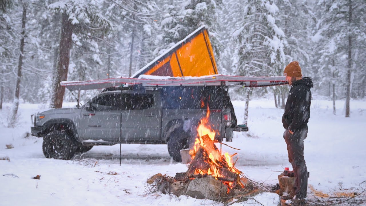 SOLO Camping During a MONTANA Snow Storm w/ Dog (ASMR)