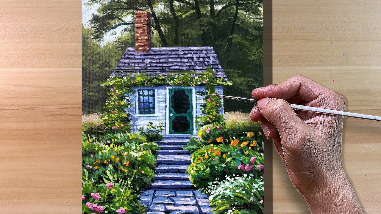 Acrylic Painting House Garden Landscape / Correa Art