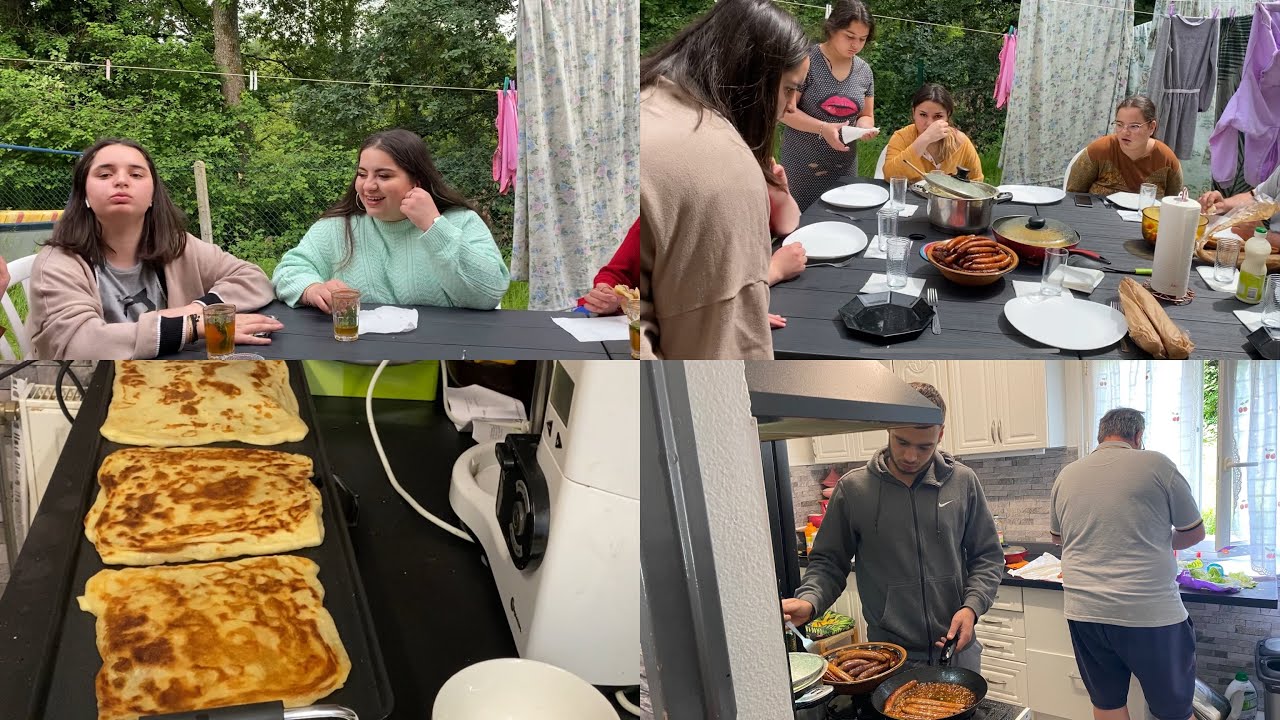 أجواء صيفية عائلية رائعة 👍روتين حقيقي في هواء الطلق زعماء حضرو الغداء😎درت مسمن مورق لقهوة العشية