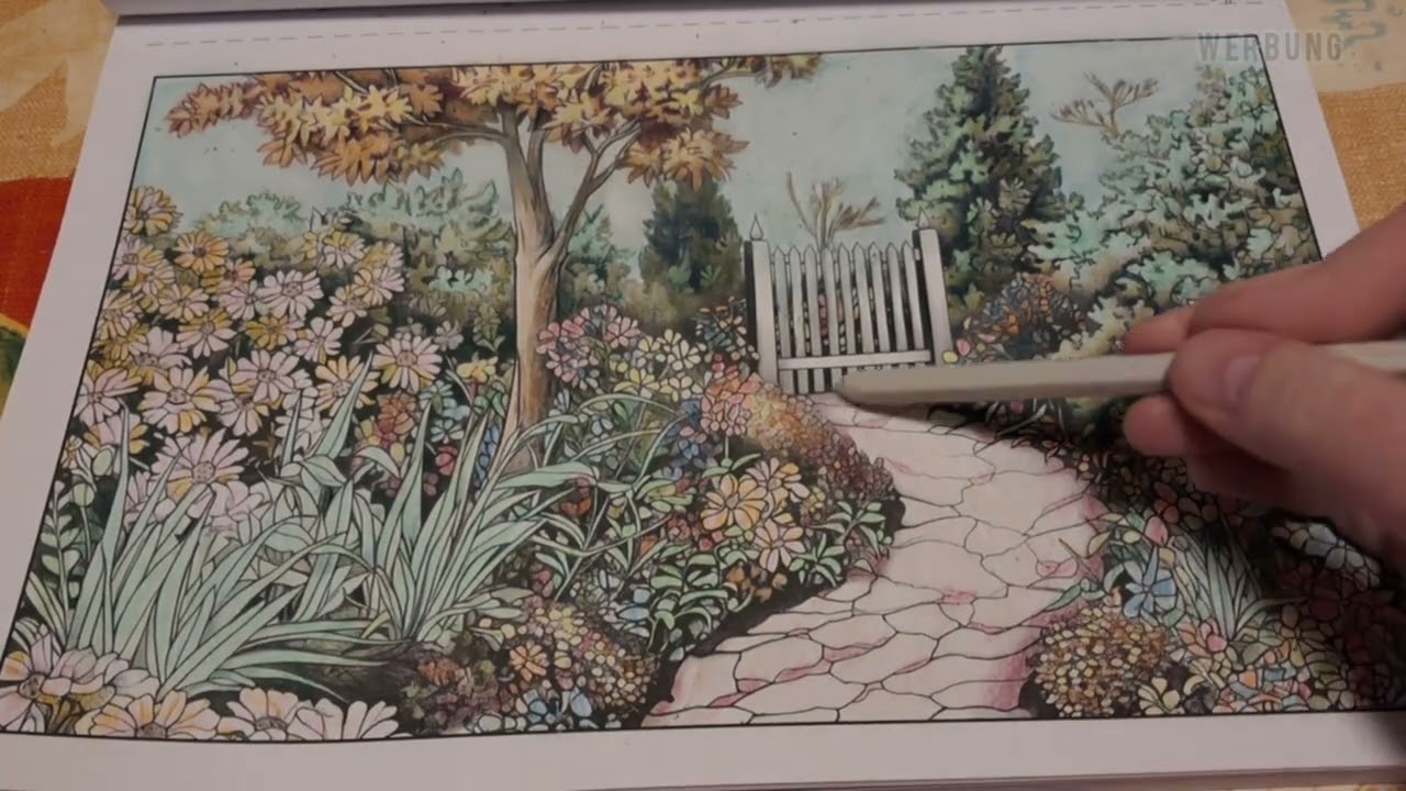 Auamalbuch Geheime Gärten, Doktornatur, Garten mit Steinweg , Holzzaun Nr 2#greyscale #malen #ohuhu 