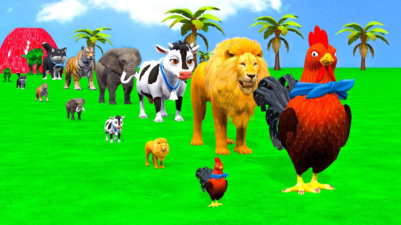 Long Slide Game With Cow Elephant Gorilla Hippopotamus Tiger 3d Animal Game Funny 3d Animals
