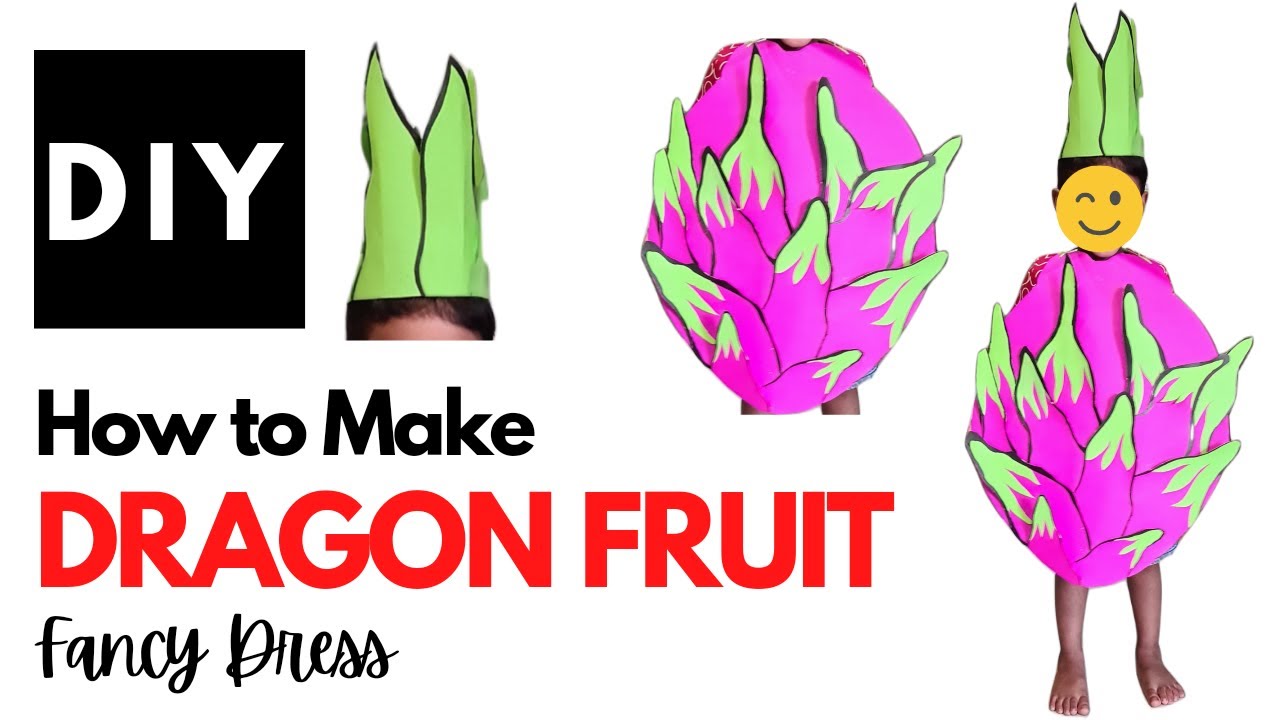 How to make fruit Fancy Dress for kids/ Dragon fruit costume for school Competition/ DIY fruit dress