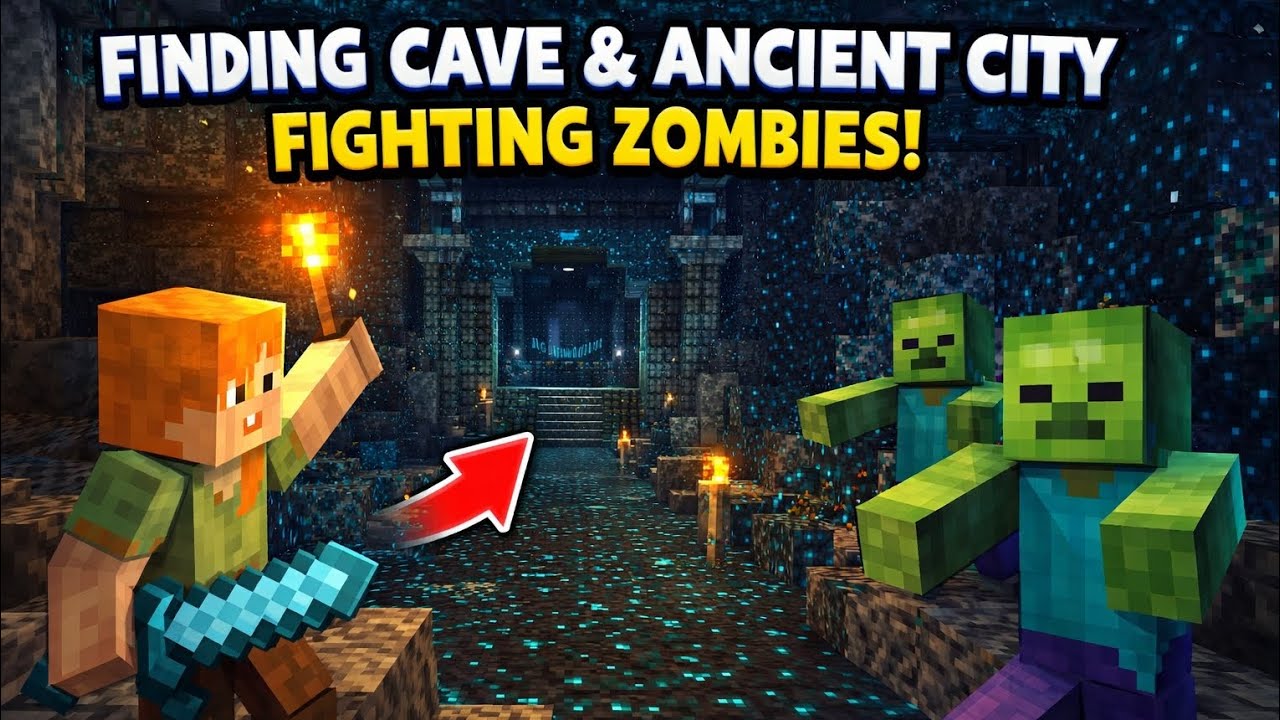 Finding Ancient City and fight with zombies 😮😦.#minecraft #ancienthistory #Ancient City