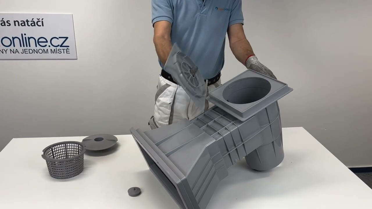 Široký bazénový skimmer ABS s těsněním světle šedý
