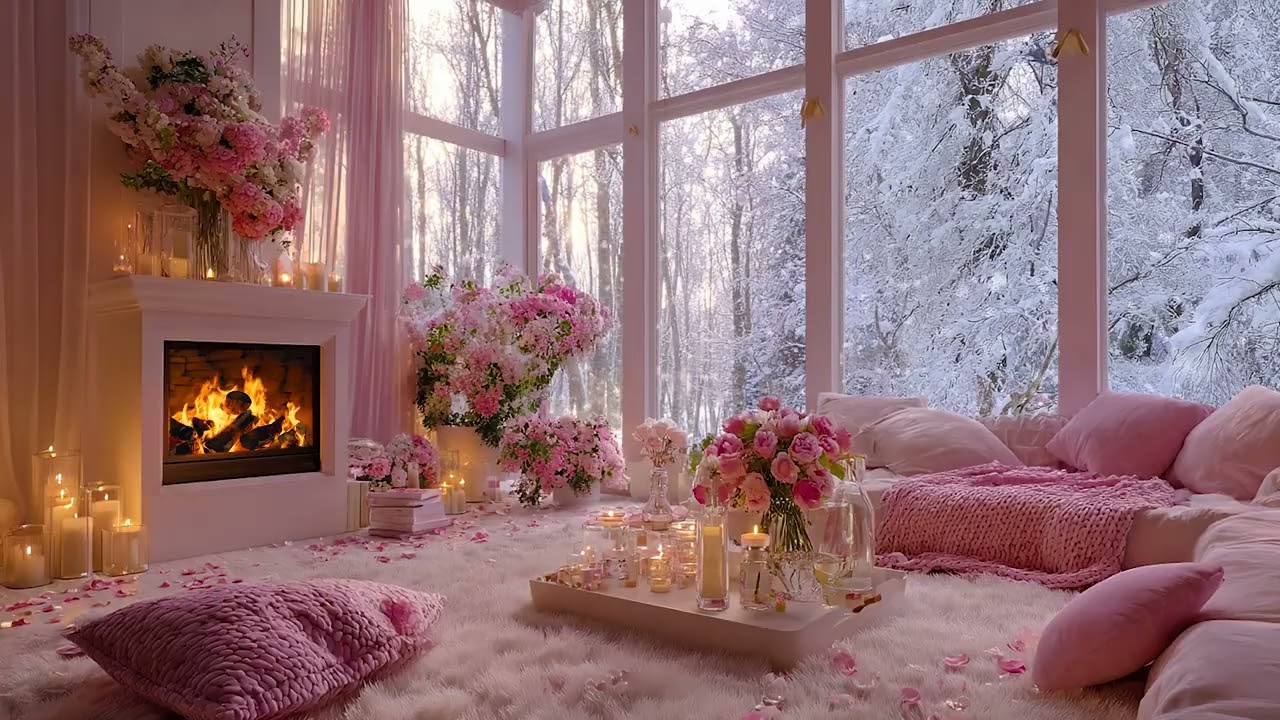 Cold Winter Wind Outside the Room | Gentle Fireplace Sounds Creating a Warm and Peaceful Atmosphere