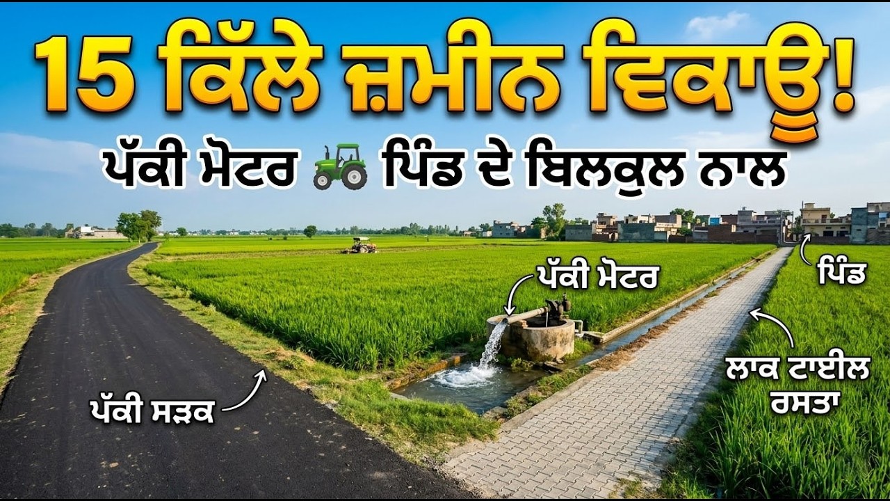 15 ਕਿਲੇ ਜਮੀਨ ਵਿਕਾਊ ਪੱਕੀ ਮੋਟਰ ਪਿੰਡ ਜਮਾ ਨਾਲ ਇੱਕ ਪਾਸੇ ਰੋਡ ਦੂਜੇ ਪਾਸੇ ਲੌਕ ਟਾਈਲ ਵਾਲਾ ਪੱਕਾ ਰਸਤਾ