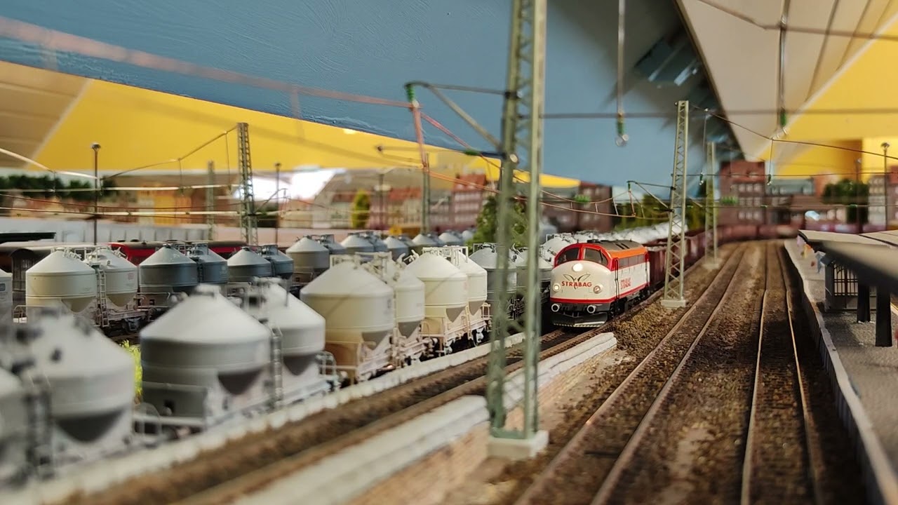 BR227 NoHAB von Roco qu&auml;lt sich mit schweren Zug den Berg hoch.