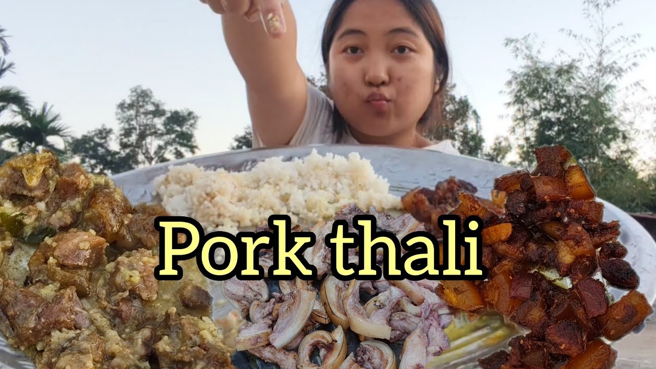 Eating big plate pork thali 😲 #pork #eating vlog// @Daniyeltireang 