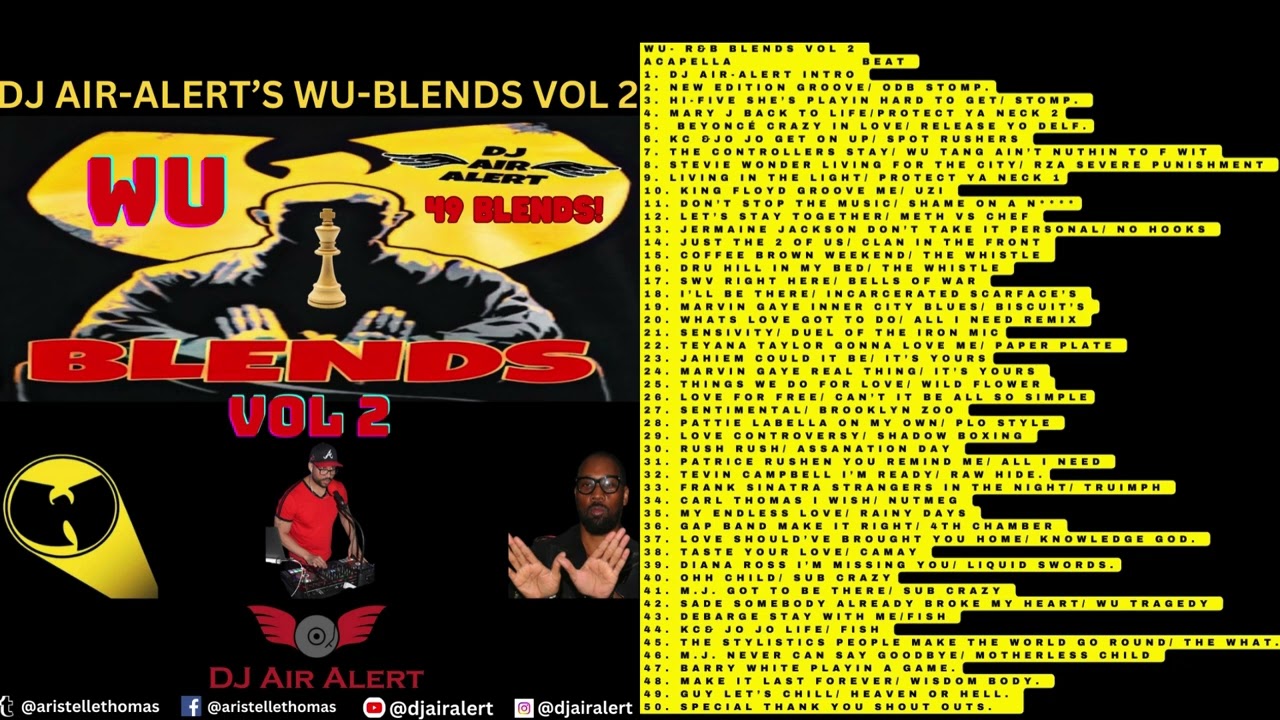 DJ Air-Alert's Wu Blends Vol 2 full blend tape, 80 mins of r&b blends over all Wu Beats, clean!!!