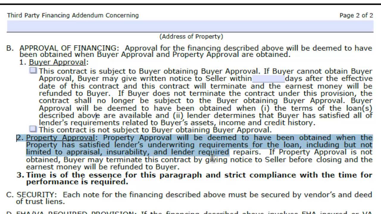 TREC 3rd Party Financing Addendum - Explained (40-7)