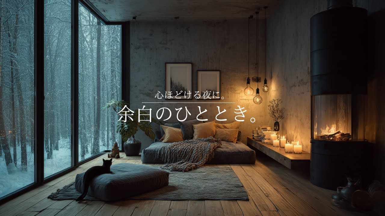 【夜の癒しBGM】余白のひととき。雪の森と暖炉の灯り 🌕 Gentle Guitar Lo-Fi for Relax