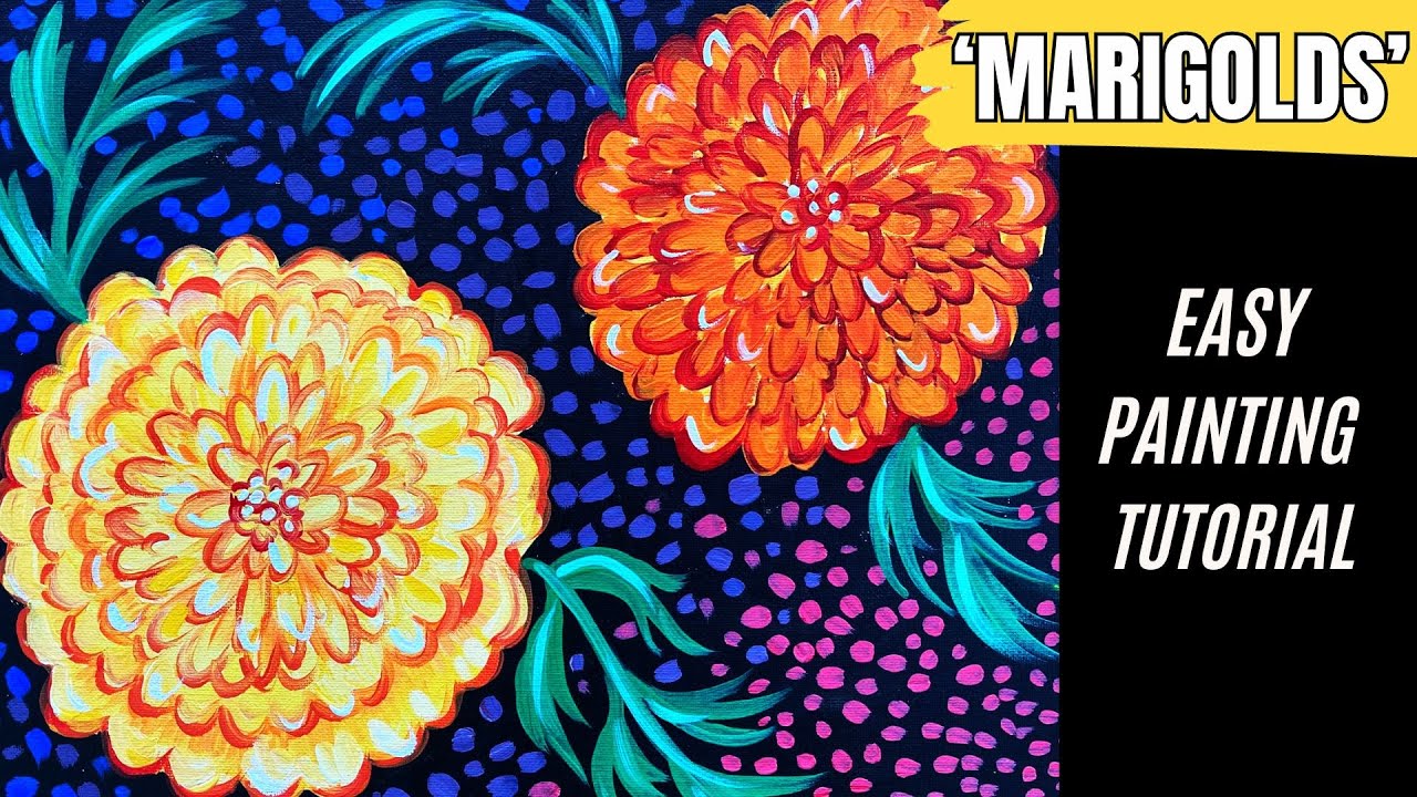 🌼 EP182- 'Marigolds' Day of the Dead inspired Mexican folk art painting tutorial for beginners