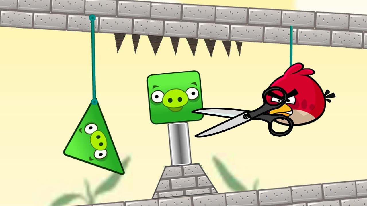 Angry Birds Piggies Out - FORCE SQUARE AND TRIANGLE PIGGIES DOWN BY CUTTING THE ROPE SKILL GAMES!