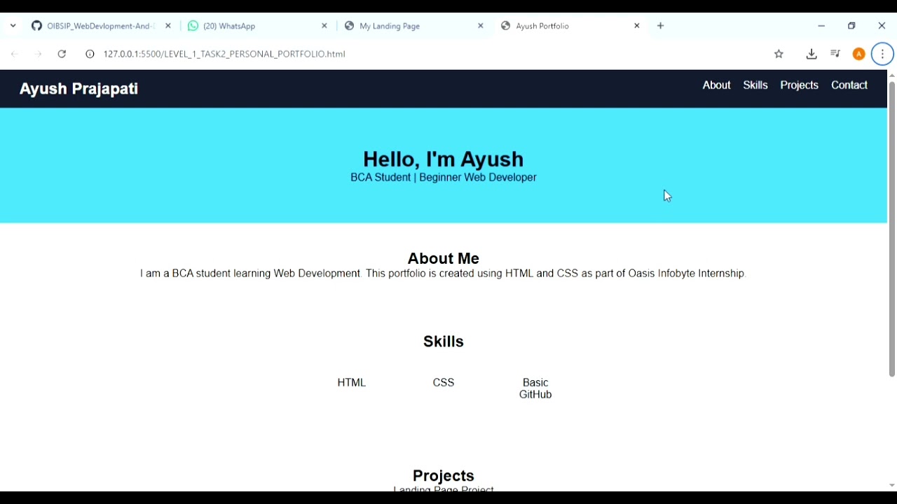 Oasis Infobyte Internship Level 1 | Landing Page, Portfolio & Temperature Converter| Ayush Prajapati