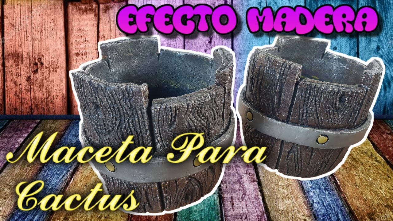 HERMOSA MACETA PARA CACTUS HECHA DE CEMENTO Y ARENA, IMITACION MADERA ARTESANAL..💯% ORIGINAL.