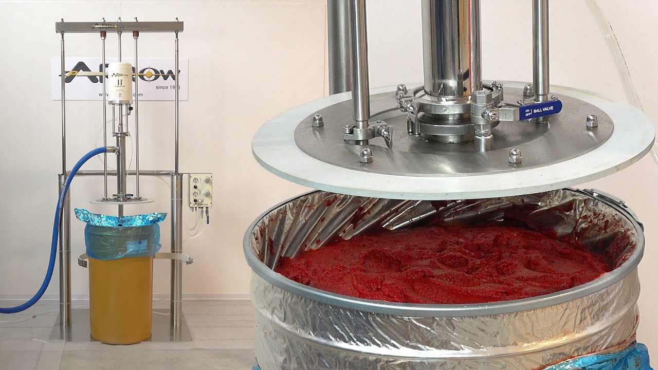 DRUM UNLOADER PNEUMATIC PISTON PUMP: TOMATO 30 BRIX UNLOADING.