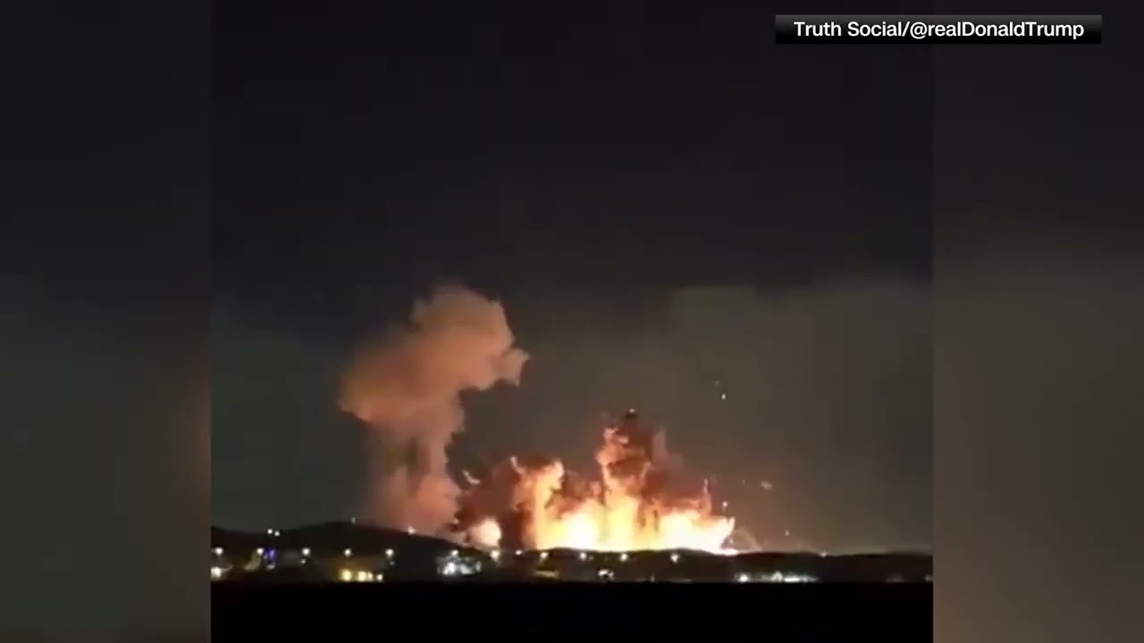 President Trump shares video of US bomber strikes on Iranian ammo depot