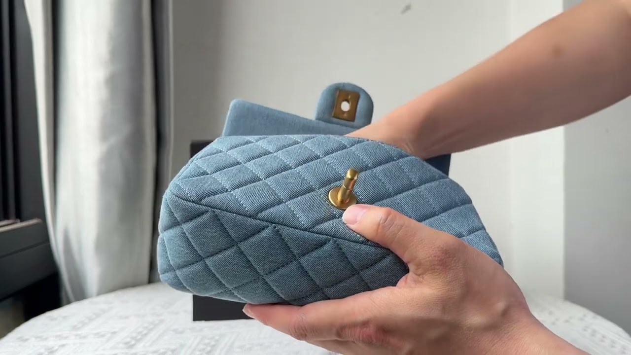 Chanel Denim Quilted Mini Pearl Crush Rectangular Flap Blue