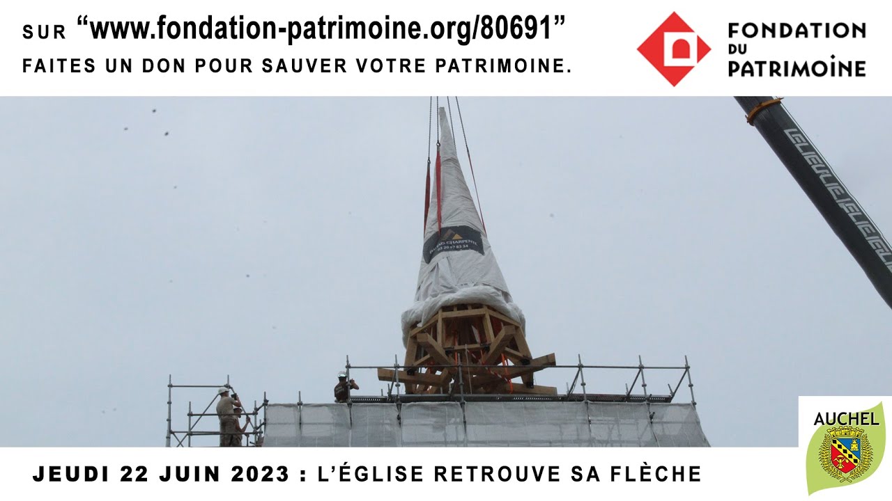 installation de la nouvelle flèche de l'église d'Auchel
