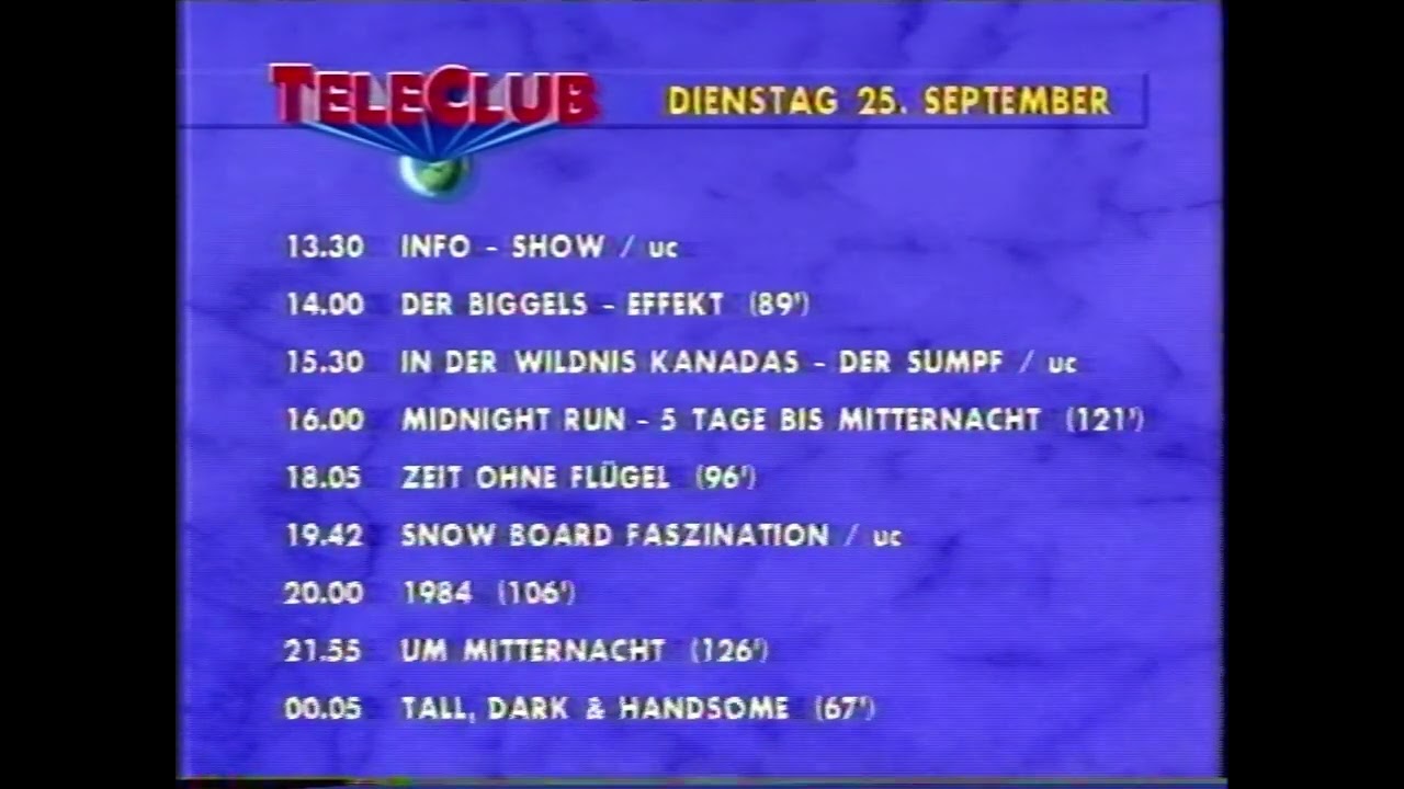 Teleclub, Programmtafel (Fragment), 25.09.1990