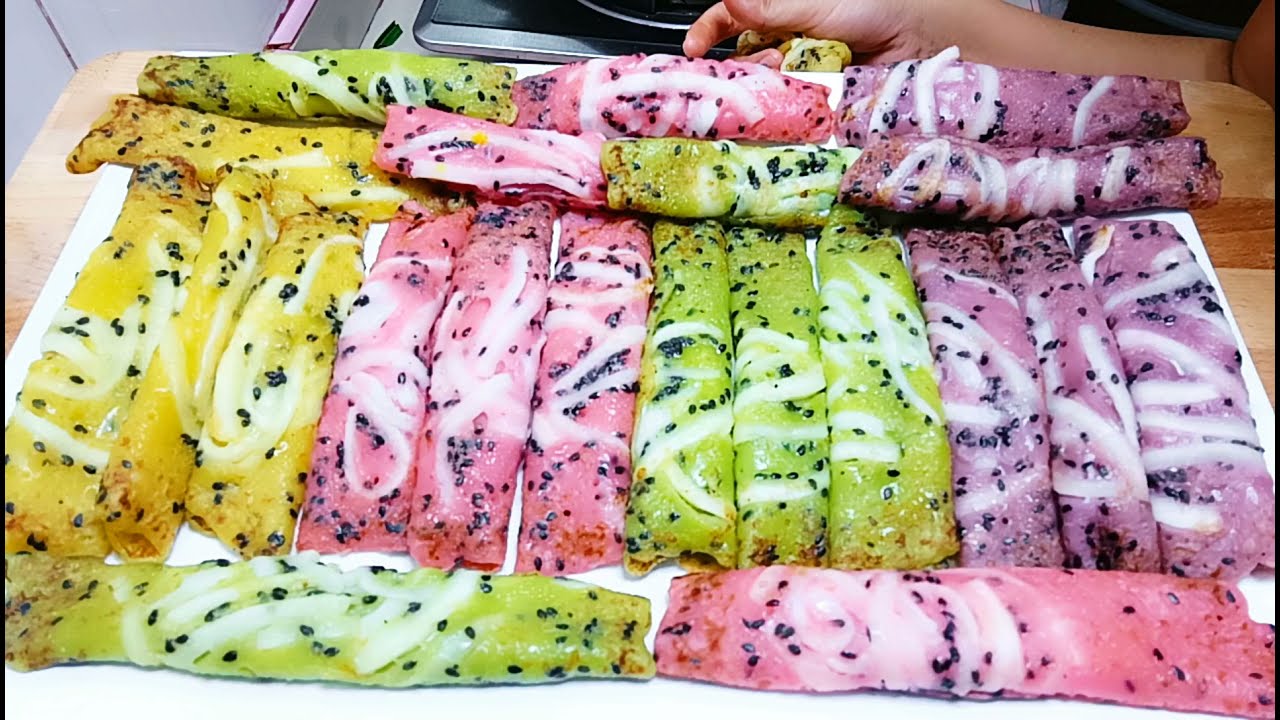ทองม้วนสดมะพร้าวอ่อน แป้งเหนียวนุ่มหนึบหอมหวานมันอร่อยมาก สีสวย