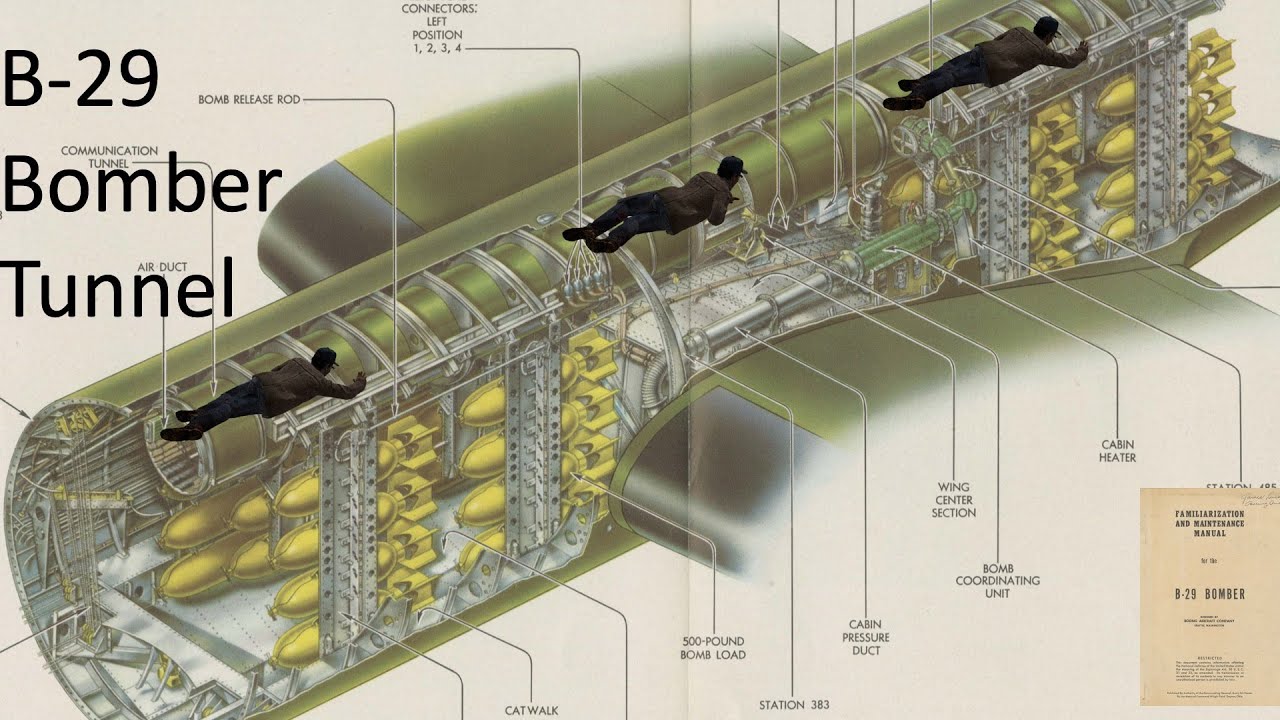 B-29 Bomber Crew Tunnel Belly Crawl Through and factoid Video