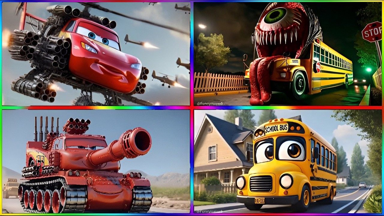 😱 MC Queen helicopter 🆚 School bus 🆚 MC Queen Tank 🆚 School bus 🎶 Tiles hop 🥶