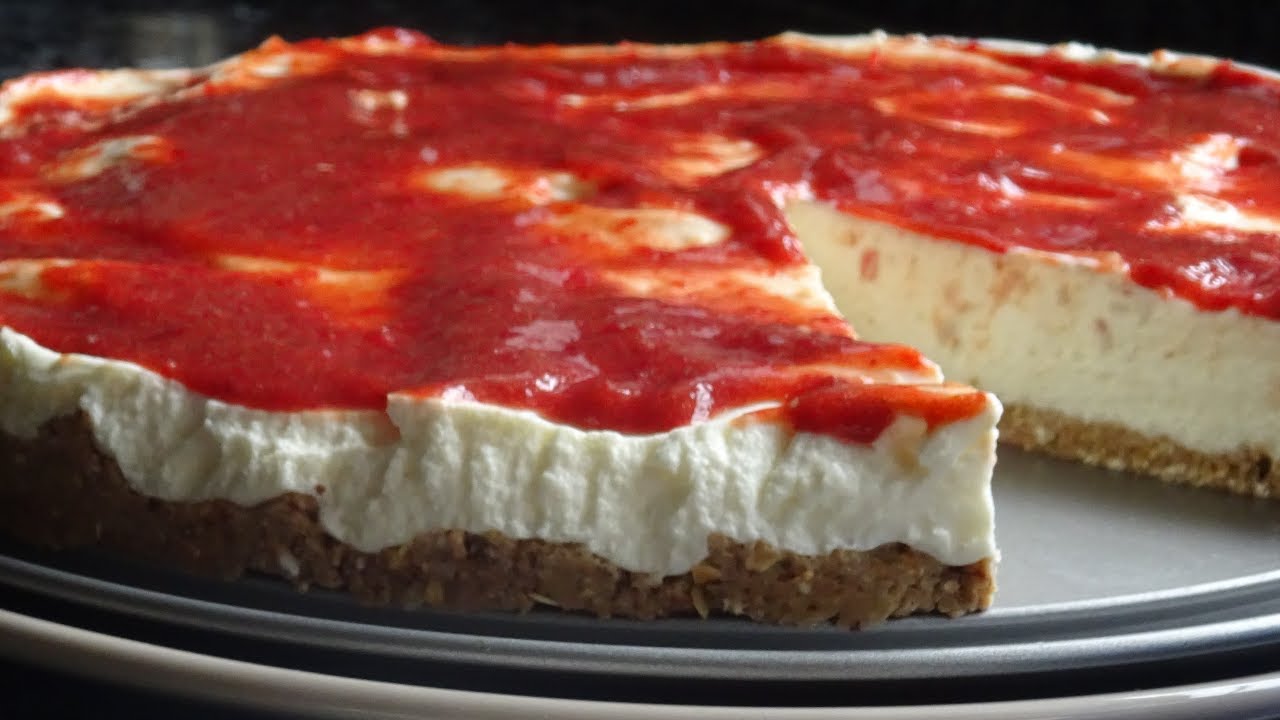 Cheesecake saud&aacute;vel - PALEO (sem farinha, sem a&ccedil;&uacute;car, compota-cereja triturada)