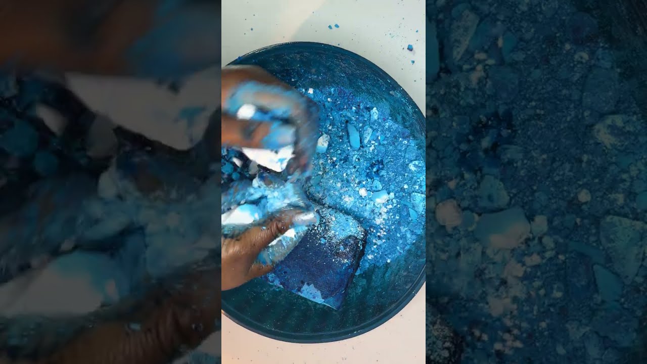 Hues of blue colored cornstarch over jumbo blocks