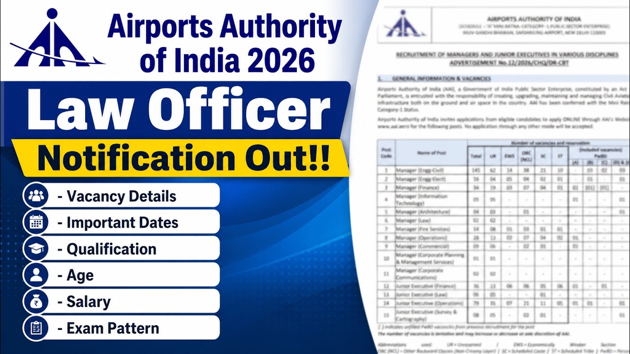AAI 2026 Notification Out | AAI Law Officer Manager & Junior Executive Notification Out!!