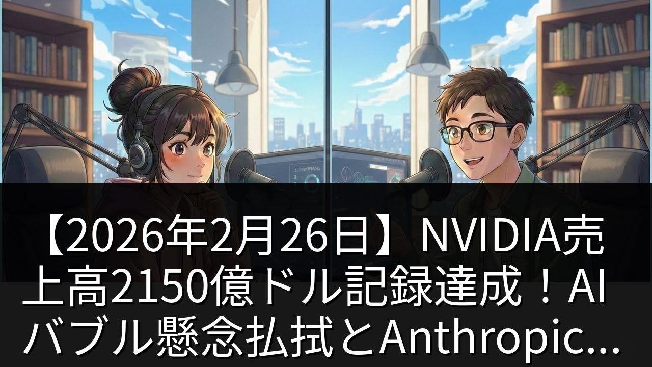 【2026年2月26日】NVIDIA売上高2150億ドル記録達成！AIバブル懸念払拭とAnthropic最新動向
