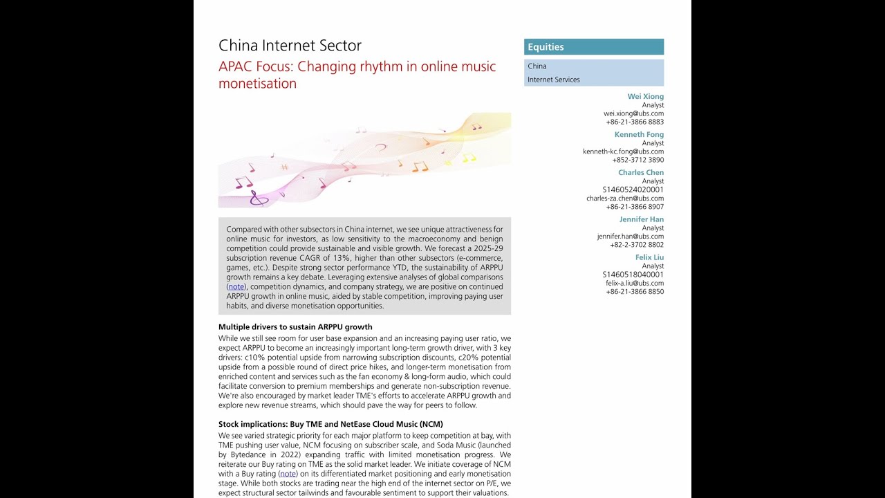 ARPU-Driven Growth! UBS Decodes China's Music Monetization