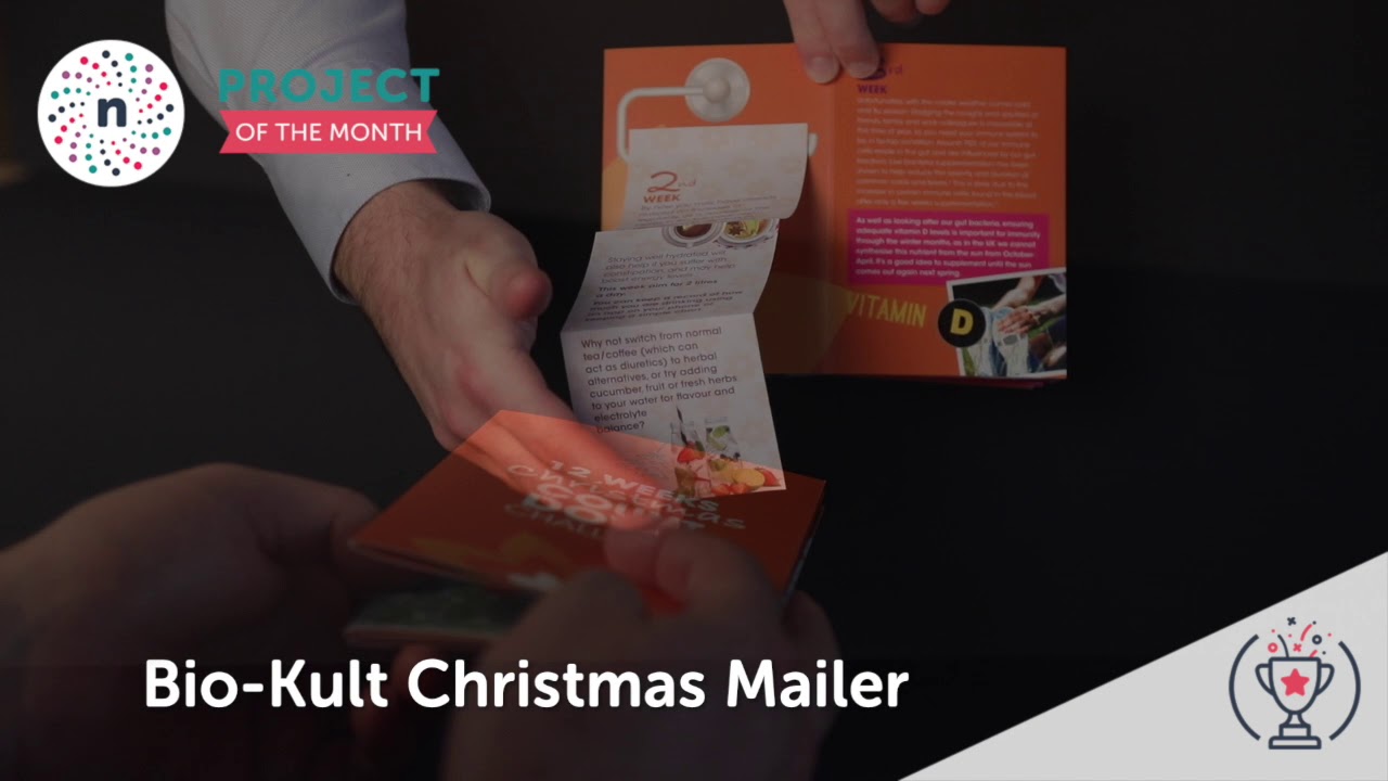 Newton Print Project of the month video Bio Kult Concertina Leaflet with Pop up, Die Cut