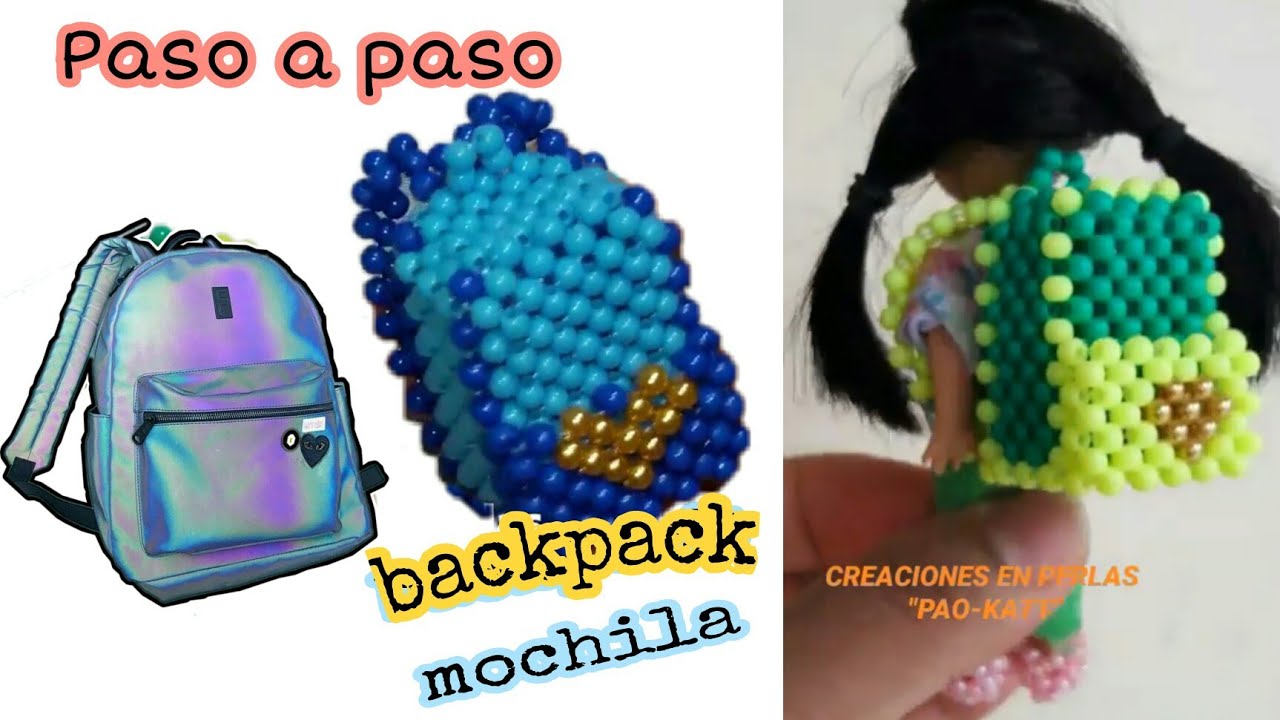 MOCHILA hecha con cuentas paso a paso. Accesorio barbie.