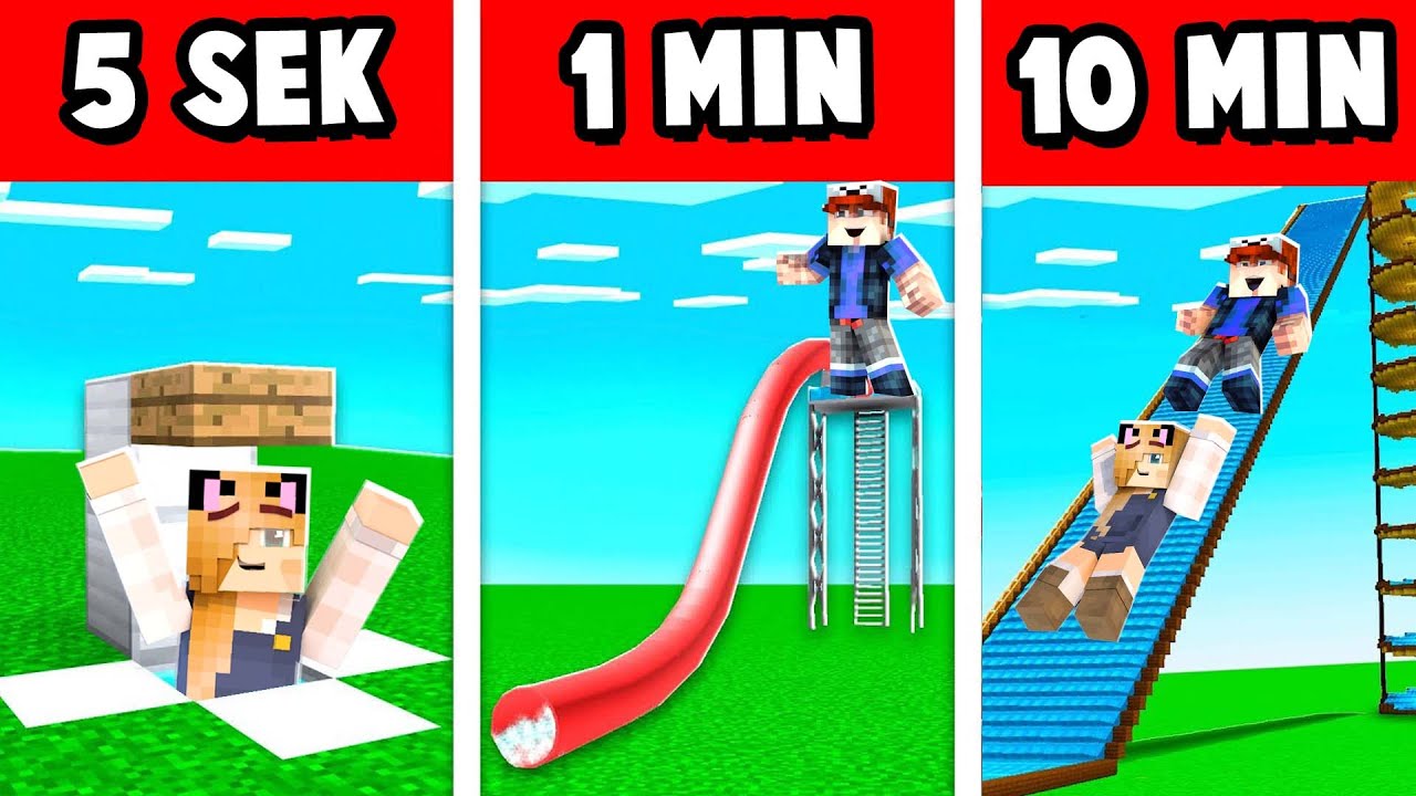 NOOB VS PRO: ZJEŻDŻALNIA WODNA W 10 SEKUND / 1 MINUTĘ / 5 MINUT W MINECRAFT!