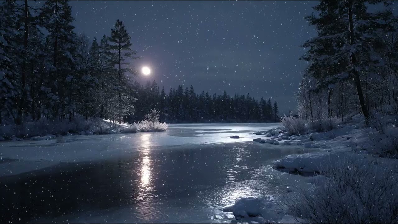 Frozen Lake at Night ❄️ Moonlit Winter Ambience