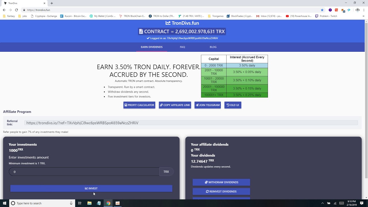 Tron Divs new dapp on tron (create your own retirement plan)